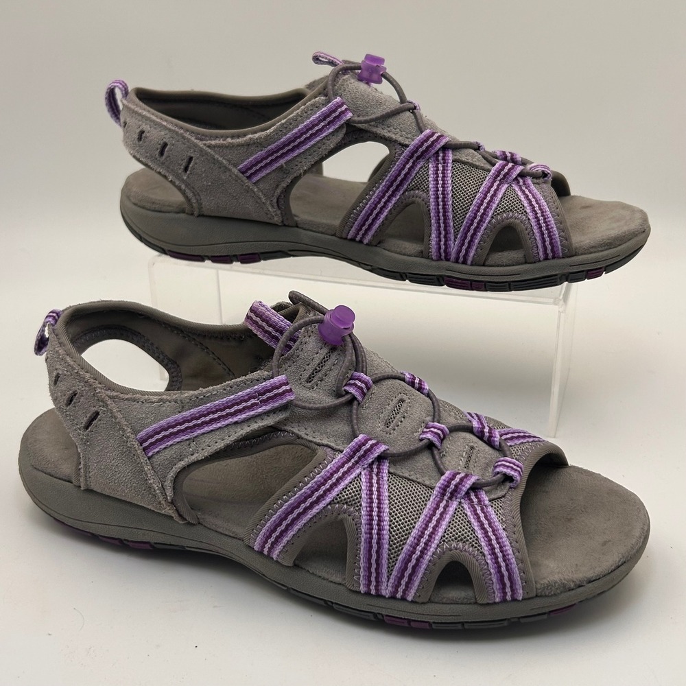 Croft & Barrow Sport Sandals Womens 8 Grey Purple Bungee Strappy Gorpcore Hiking